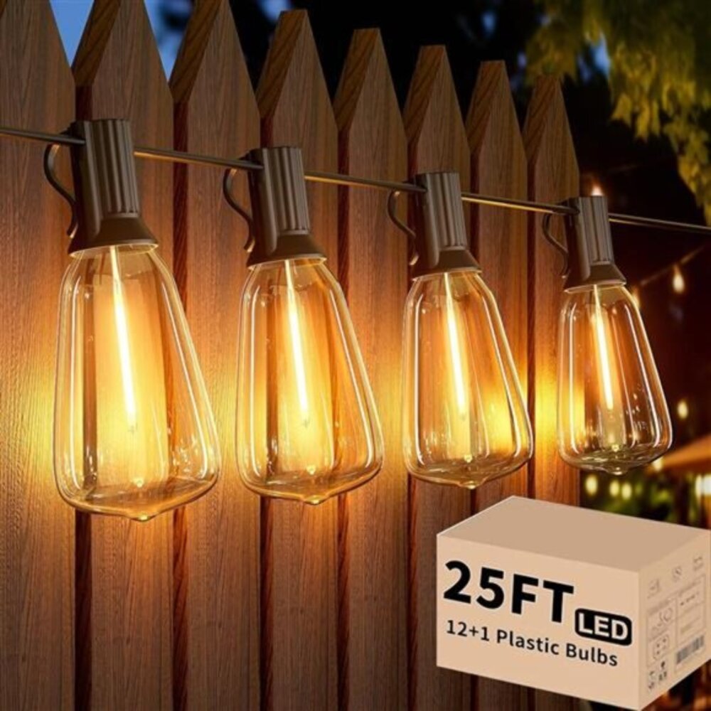 Outdoor String Lights 25FT, Patio Lights with 13 pcs Shatterproof Dimmable Bulbs - Picture 1 of 7